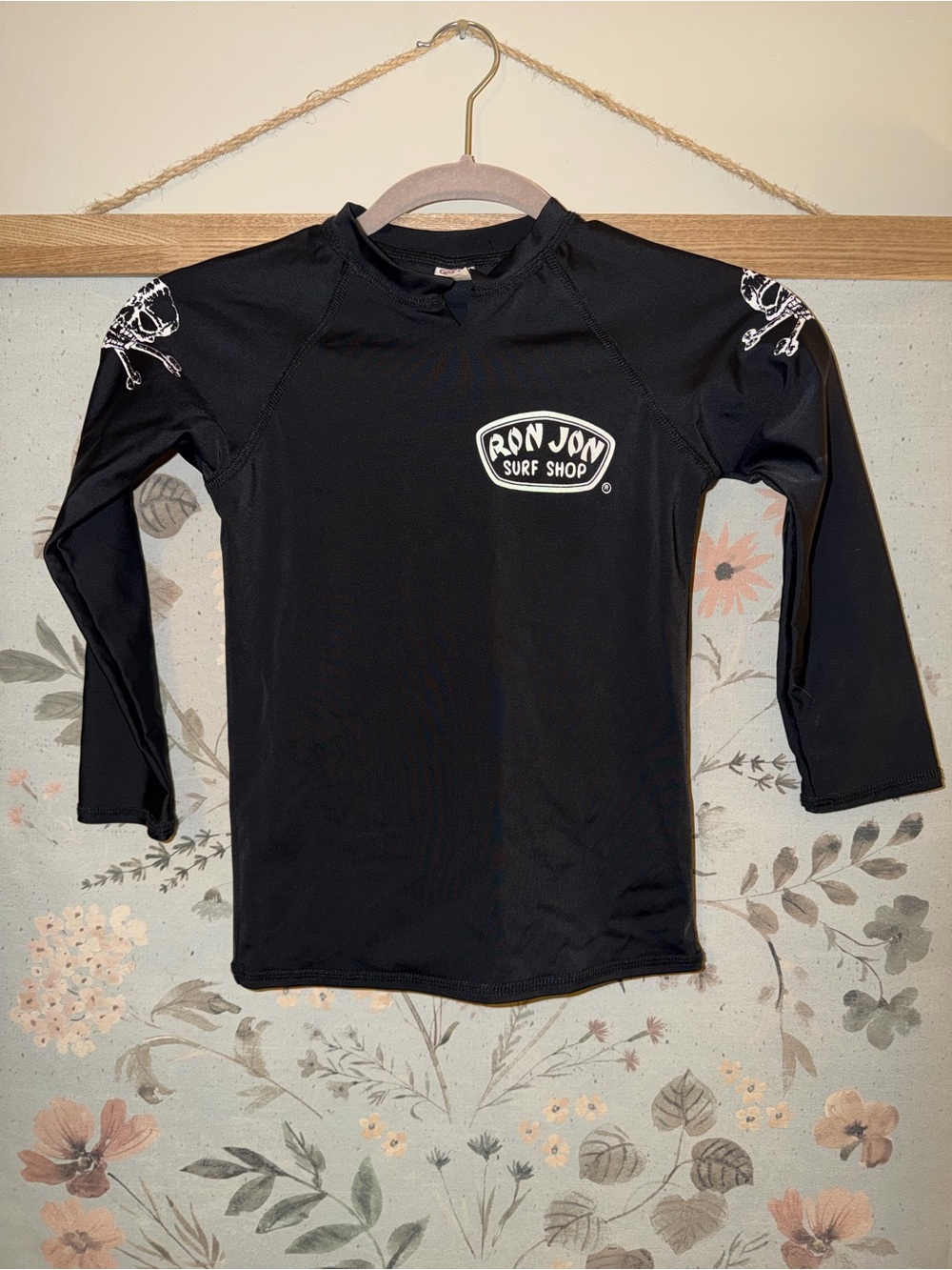 Ron Jon Black Long-Sleeve Kids Rash Guard with White Logo